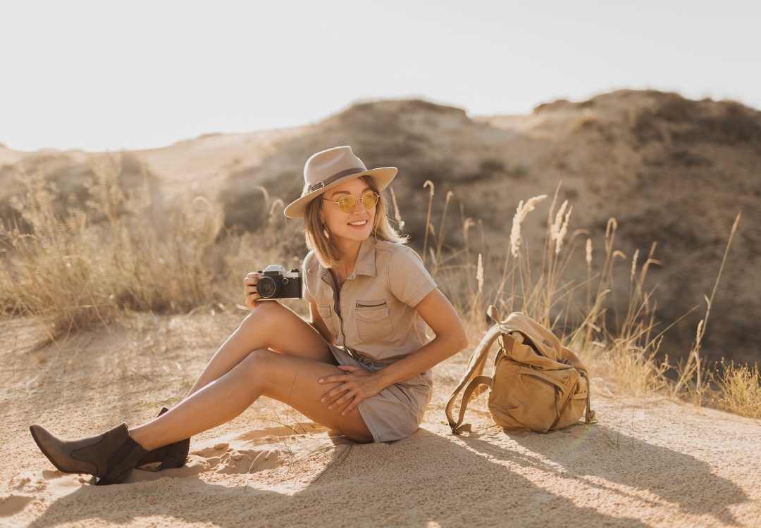 Safari tourist wearing khaki clothing in Tanzania